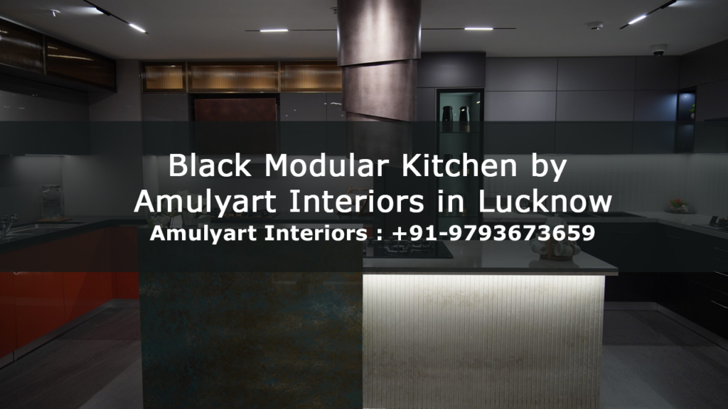 Black modular kitchen by amulyart